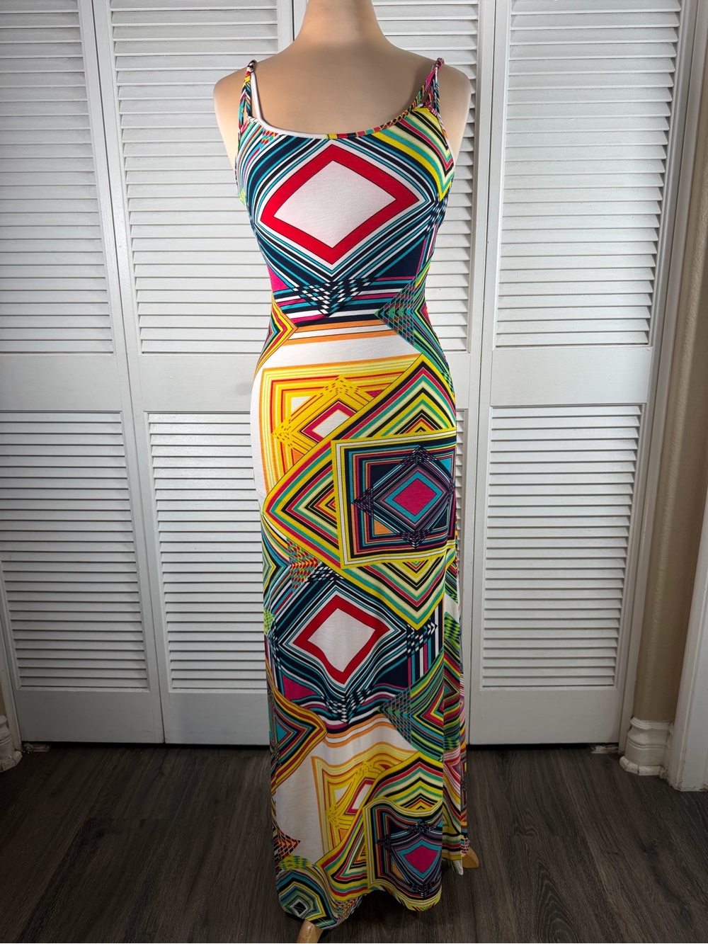 Givergate Geometric Print Maxi Dress Open Back Bodycon S